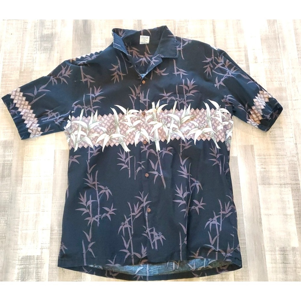 Island Shore Wear Hawaiian Shirt Button Down Mens 2XL Aloha XXL Bamboo Floral‎